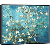 Wieco Art Framed Wall Art Almond Blossom Floral Canvas Prints of Van Gogh Famous Oil Paintings Reproduction Flowers Pictures on Canvas Wall Art for Bedroom Home Decorations Black