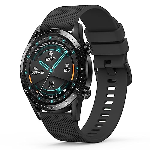 Strap for Huawei Watch GT3/GT2/GT2 Pro 46mm, 22mm Classic Soft Silicone Replacement Band compatible with Huawei Watch GT Sport Active 46mm (Black)