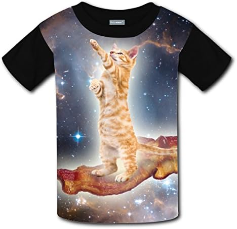 LLYMG Going Ahead Space Cat Kids T-Shirt 3D Graphic Round Neck Tops for Teen Boys Girls S