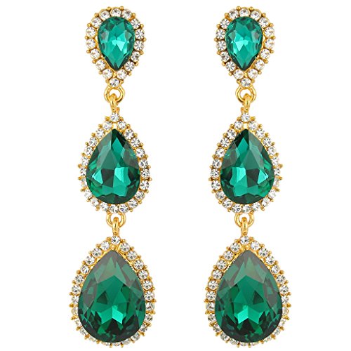 Elequeen women s gold-tone austrian crystal teardrop pe…