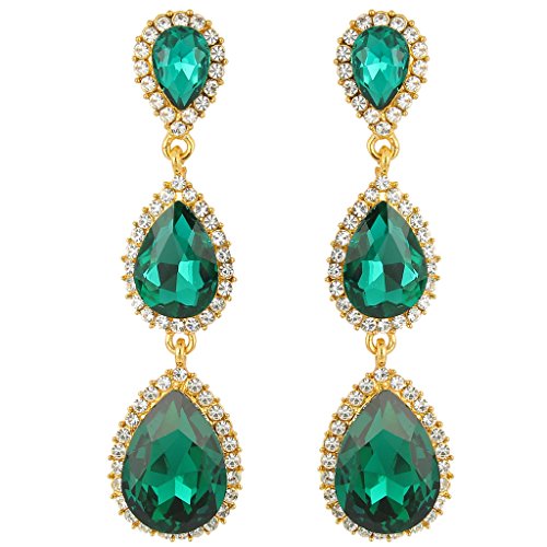 Dark Green Costumes Jewellery - EleQueen Women's Gold-tone Austrian Crystal Teardrop