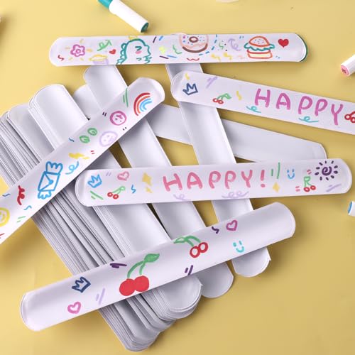 Koogel 30 Stück Weiß Slap Armbänder, Schnapparmbänder für Kinder Schnapparmband Kinder für Weihnachten Kindergeburtstag Jungen und Mädchen