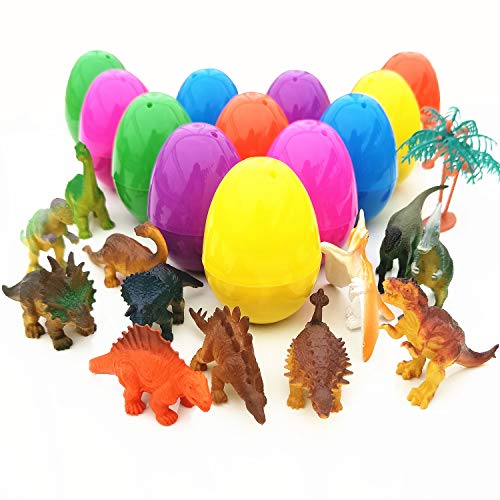 12 Pack Prefilled Easter Eggs Filled With Mini 3D Dinosaurs Shapes