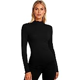 YumiDay Womens Mock Neck Long Sleeve Tops Slim Fit Lettuce Trim Shirt Ribbed Turtleneck Thermal Undershirt
