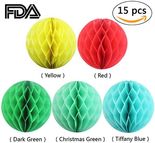 Tissue Paper Honeycomb Balls, Tronking Honeycomb Balls 15 Pcs of 10, 8, 6 Inch 5 Colors Honeycomb Tissue Paper Flower Balls for Birthday, Wedding, Party, Home Decoration