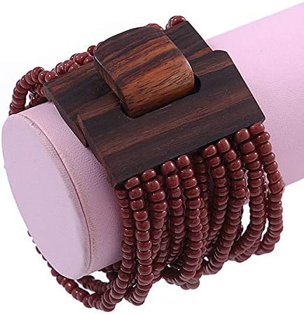 Avalaya Chocolate Brown Glass Bead Multistrand Flex Bracelet With Wooden Closure - 19cm L - Image 4