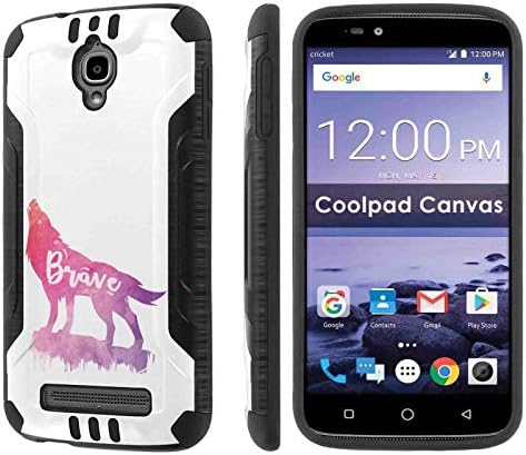 TalkingCase Deluxe Phone Case Cover for Canvas,3636A,Black Premium Hybrid Duo-Layer Case,Armor Exterior,Soft Gel Interior Cover,Brave Wolf Calligraphy Print,Design and Print in USA