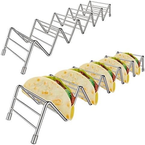 CENTSTAR Taco Holders,Stainless Steel Taco Stand, Rustproof Taco Rack Hold 5 Hard or Soft Taco Shells Taco Truck Tray Style Oven Safe for Baking (PACK OF 2)