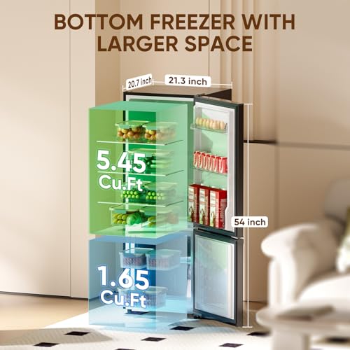 Upstreman 7.1 Cu.Ft Refrigerator with Bottom Freezer, Apartment Fridge with Freezer, Energy-efficient, Large Capacity, Adjustable Thermostat, Refrigerator for Apartment, Kitchen, Dorm(BM71)