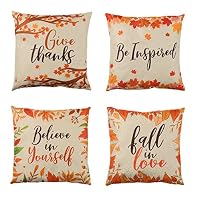 Dessie Set of 4 Fall Pillow Covers 18x18 inch | Autumn Theme Decorative Farmhouse Throw Pillow Covers with Fall Foliage