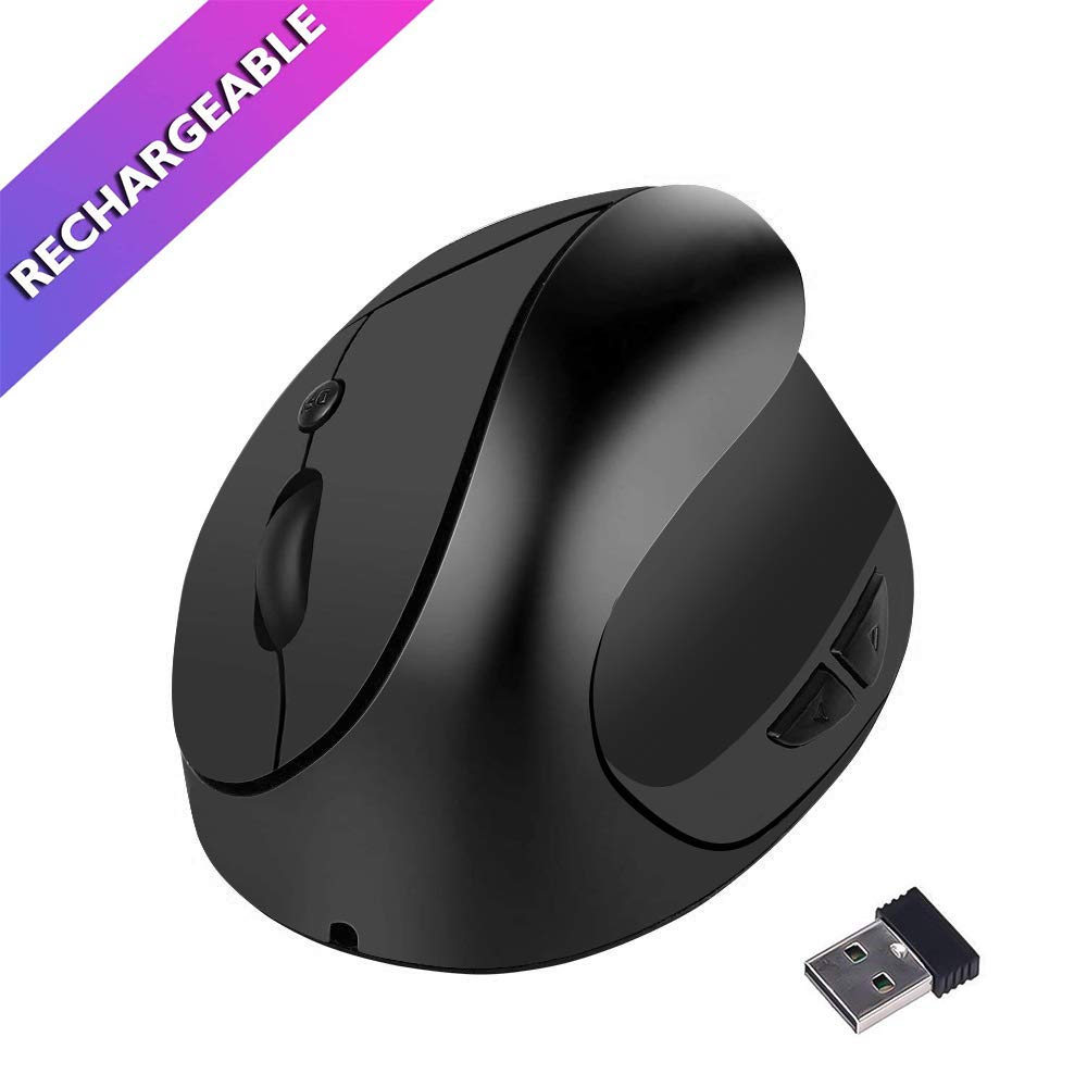 Ergonomic Mouse,Vertical Wireless Mouse, Rechargeable 2.4G Optical Vertical Mouse, 3 Adjustable DPI Levels, 6 Buttons Laptop, PC, Computer, Desktop, Notebook 【Small Hands】- Black