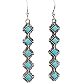 Long Turquoise Dangle Earrings for Women Western Rhomb Turquoise Beaded Earrings Boho Vintage Statement Earring Western Tribal Bohemian Jewelry