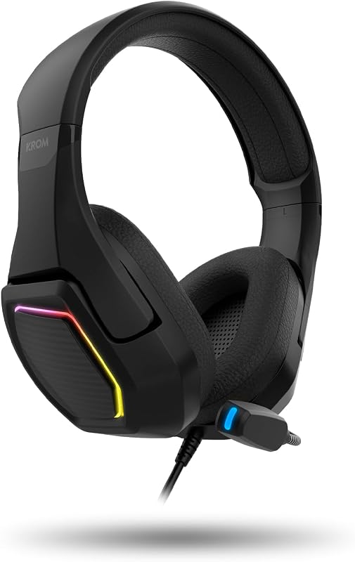 Krom kopa 7.1 - fones de ouvido de 50 mm com som virtual 7.1, iluminação rgb rainbow, controle de volume e microfone integrado, faixa de cabeça ajustável e leve, conexão usb, preto — foto 4 de 5
