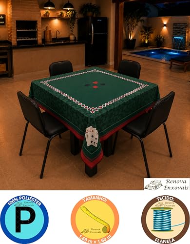 Toalha De Mesa Aveludada Para Jogar Baralho Estampa De Cartas Truco Carteado Tema Poker Serve Em Mesa Quadrada ou Redonda Para 4 Lugares - 1,60 x 1,60 m - Renova Enxovais