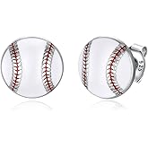 925 Sterling Silver Softball Volleyball Basketball Baseball Football Soccer Earrings Stud Hypoallergenic Sports Mom Jewelry Gifts for Women Player Lover