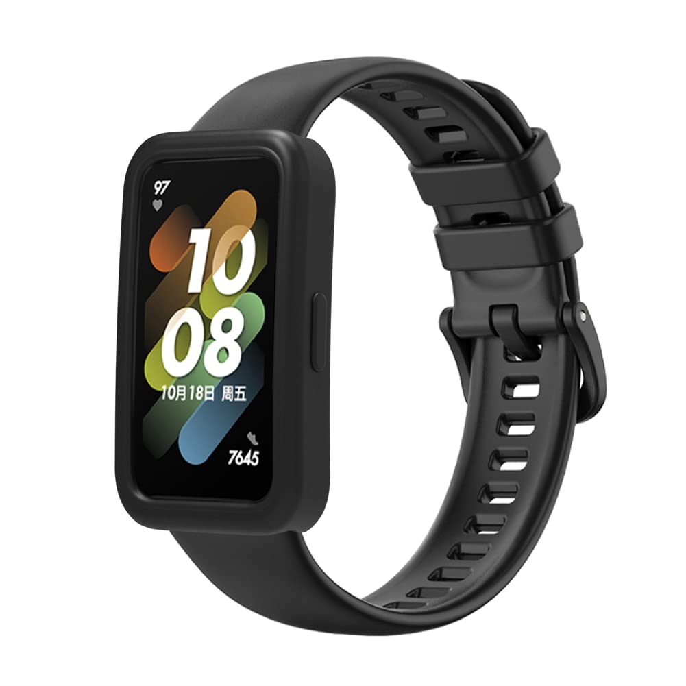 Tyogeephy Strap + Case Cover Compatible for Huawei Band 8, Soft Silicone Replacement Strap for Huawei Band 8 Smart Watch