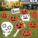 Pawliss Halloween Decorations Outdoor, Extra Large 8ct Pumpkins Skeleton and Ghost Corrugate Yard Signs with Stake, Family Friendly Trick or Treat Party Plastic Decor
