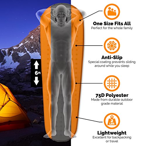 Self Inflating Sleeping Pad - Sleep Comfortably In The Outdoors - Camping Gear and Accessories For Hiking, Backpacking, Travel - Lightweight and Compact Camping Mat by Rugged Camp (orange)