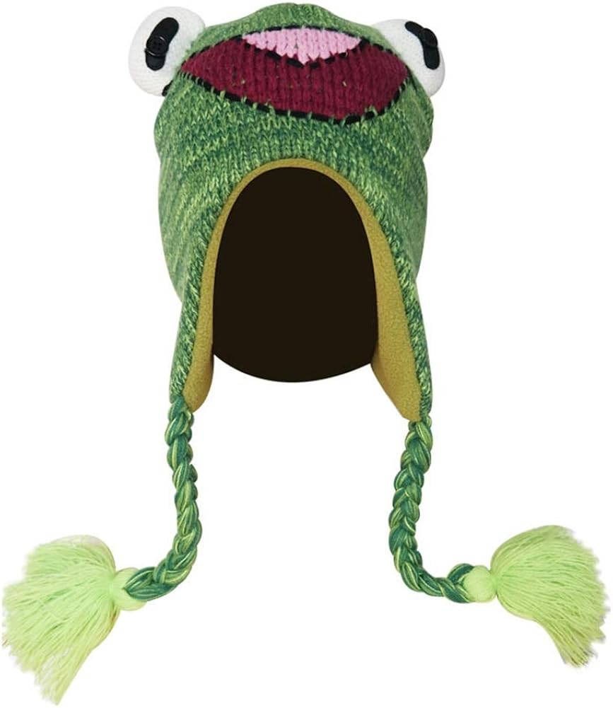 Unisex 3D Frog Fleece Lining Earflap Hat Beanie Hat Sherpa