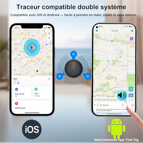 Traceur GPS Voiture,Magnétique Smart Tag Tracker,Traceur caché localisateur,Traceur sans Abonnement,Étanche IP67,Compatible avec iOS et Android,pour Véhicules/clés/Moto/Bagage/Enfant/Wallet-