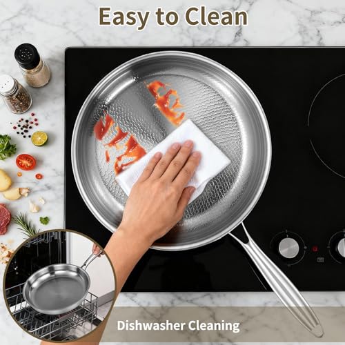 Sartén de titanio martillado Pro para cocinar, sartén de titanio con tapa, utensilios de cocina Pro antiadherentes, calentamiento uniforme para cocinar (30cm)