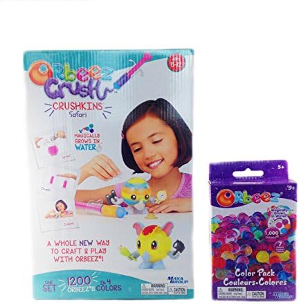 Crushkins Safari AND Orbeez Color Refill Color Pack - 7 Colors - Includes 1,000 Orbeez beads BUNDLE -with zipper, storage bag.