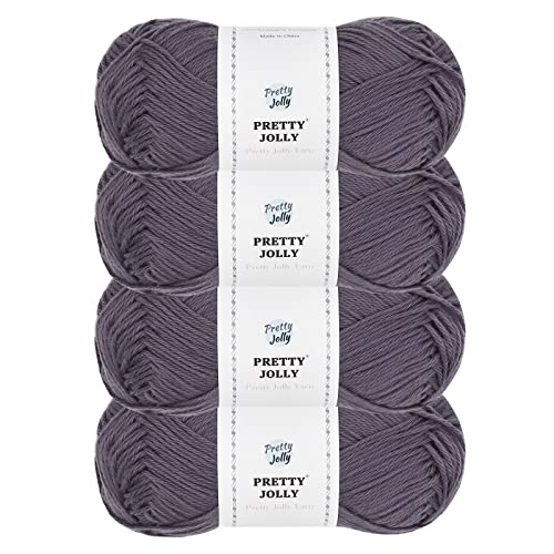 Pretty Jolly 4 Skeins Soft Baby Yarn, 100% Cotton, Crochet & Knitting, 4 Ply, Fingering Weight, Blanket Yarn for DIY Craft Total Length 4×160m/4×50g (Grey) — image 1