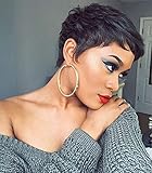 SeaSense Women's Short Cut Synthetic Hair Natural Wavy Wigs Natural Black Heat Resistant Wig