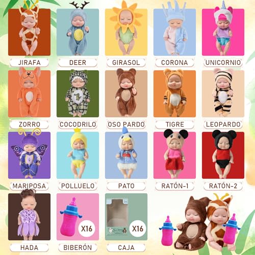 ZVXCABV 16 Piezas de Mini Muñecas Renacidas, Mini Muñecas Durmientes, Muñecas Realistas con Ropa Linda y Botellas de Leche, Adecuadas para Regalar Juguetes A Niñas, Juguetes para Niños (16)