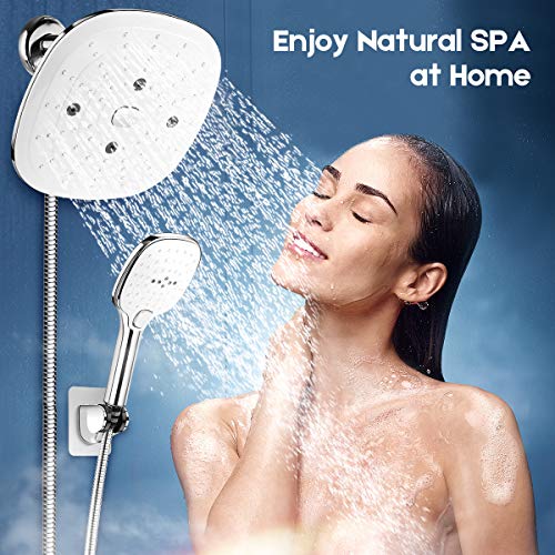 Shower Head Combo, ASOGO 9" Adjustable Rainfall Showerhead 3 Settings High Pressure Handheld Shower Head With Push Button,3-Way Water Diverter,1.5M Hose,Chrome Plated ABS,Bathroom SPA Experience - Thumbnail 5