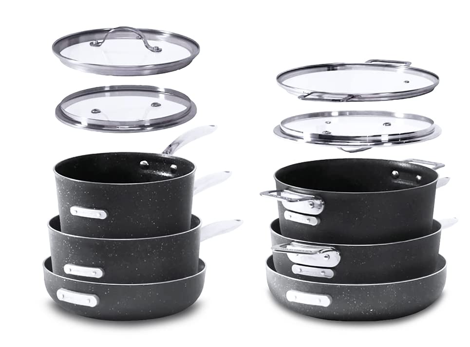 Granitestone 15 Piece Stackmaster Ultra Non stick Cookware Set, Pots and Pans Kitchen Set with