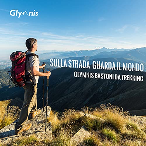 Glymnis Trekking Poles 3 Sections Adjustable Length 65-135 cm Aluminium 7075 with Quick Lock System and Cork Handle for Hiking Blue