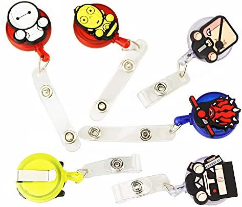 Melleco 6pcs Cartoon Retractable Superheroe Badge Reel Holder for ID Name Card Tag with Belt Clip Cute Gift (D Type)