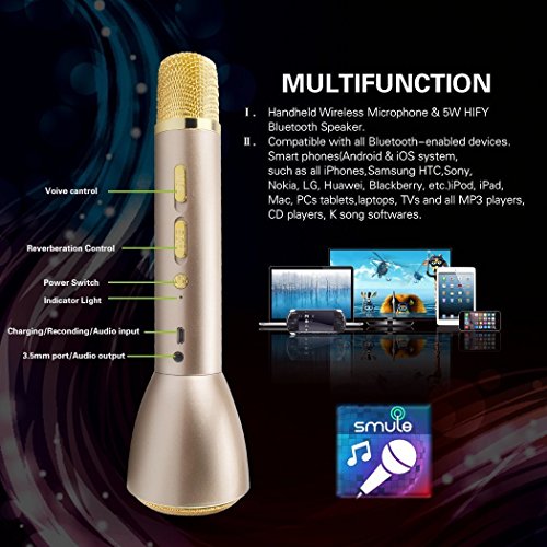 Wireless Karaoke Microphone, Handheld Bluetooth Speaker Player Recording Machines for Kids Adult Music Singing Playing, Home KTV Usb Karaoke System Support IPhone/Android/IOS/Smartphone