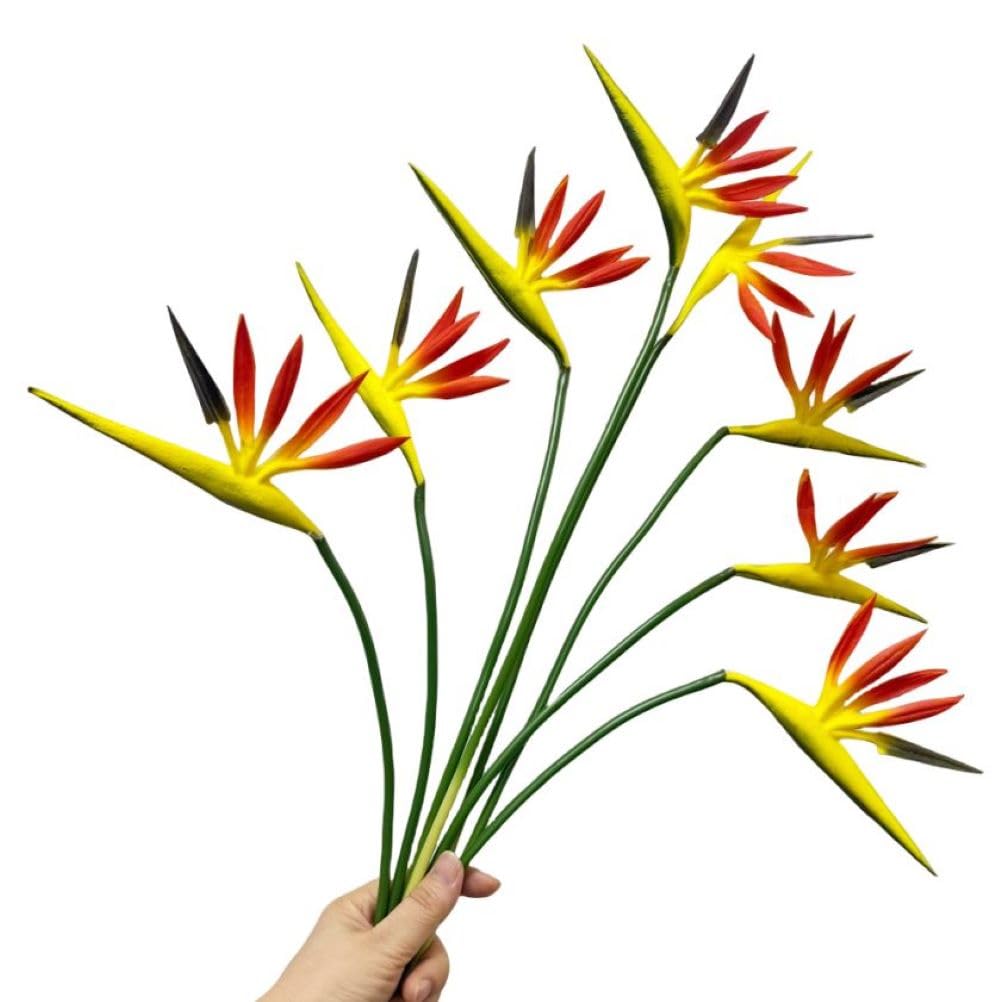 Corkwaw 8 Pack 21-1/2 Inch Artificial Flowers Bird of Paradise,Green Plant for Home Garden Decoration Office Verandah Wedding Decorations (Orange) — image 1