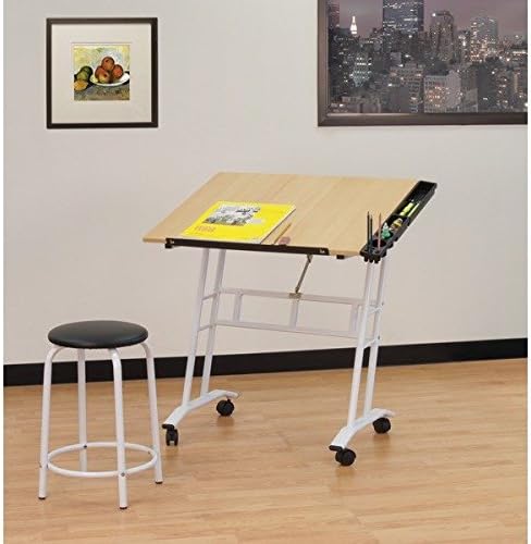 Studio Designs Studio Rolling Drafting and Hobby Craft Center Table with Stool