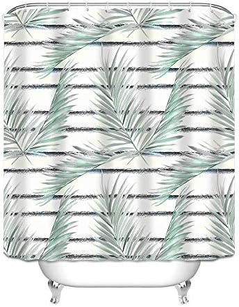 Topmail Shower Curtains Palm White Polyester Thick Bathroom Curtains Waterproof Anti Mould Curtains 12PCS Hooks Palm Bath Curtains (180X180cm)