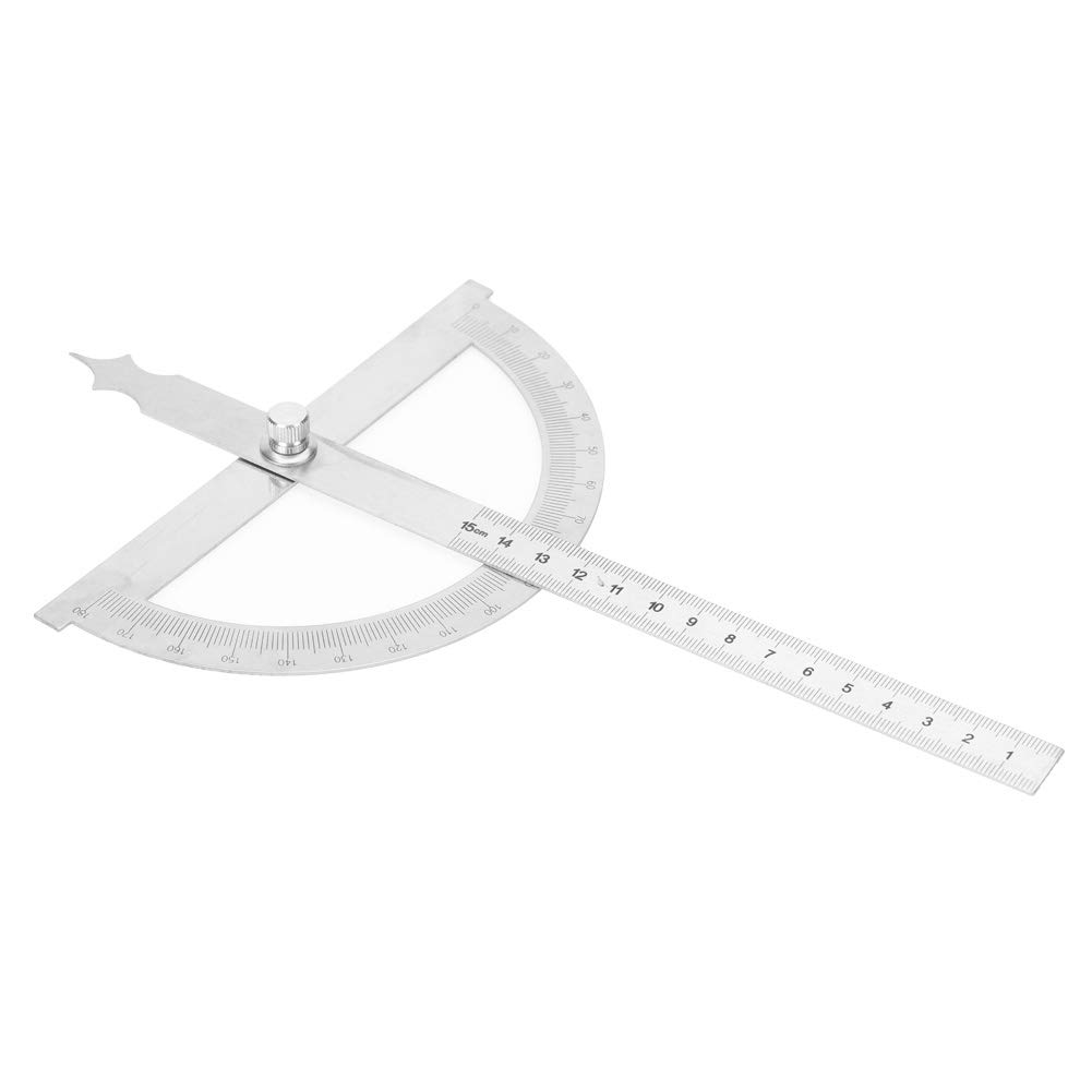 Yosoo Health Gear Angle Protractor Angle Finder, 0-180 Degree Angle Ruler Stainless Steel Round Head Protractor Goniometer, Metal Multi Angle Measuring Ruler Angle Measurement Tool(150 * 200mm)