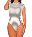 Shawhuwa Womens Sexy Striped Open Back Cap Sleeves Bodysuit L White