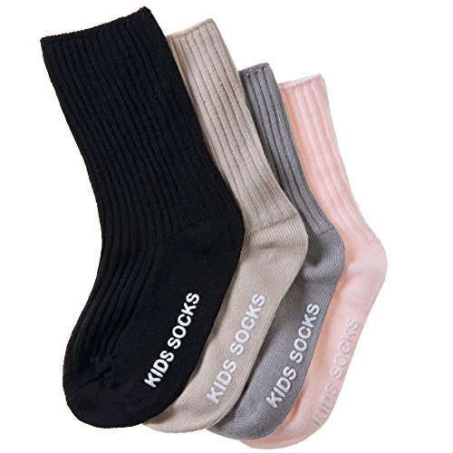 4 Pairs Unisex Baby Girls Boys Toddler Non-Skid Socks Soft Cute Breathable Cotton Anti-slip Socks (Solid Color A, 2 - 4Years)