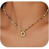 A ALARTAN Initial Necklace for Women Cute Colorful Beaded Charm Necklaces Bohemian Colorful Letter Necklaces Personalized Bubble Necklace Trendy Choker for Women Jewelry Gift