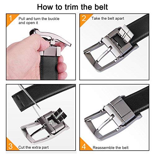 Belt for Men, Bestkee Men's Leather Belt Reversible and Adjustable, Genuine Leather Mens Dress Belt with Rotated Buckle