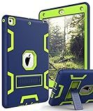 TIANLI Case for iPad 9.7 2018,Case for iPad 6th Generation Three Layer Heavy Duty Shockproof Protective Hybrid High Impact Resistant Cover with Kickstand for iPad 2017/2018,Nave Blue Lemon Yellow