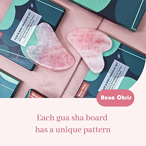 Rena Chris Rose Quartz Gua Sha, Natural Jade Facial Tools for SPA