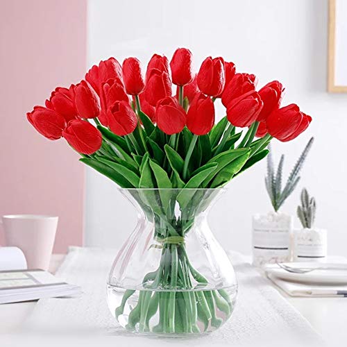 Jasion 10 Pcs Artificial Tulips Real Touch PU Flower Arrangement Bouquet Home Wedding Parties Decor (Red)
