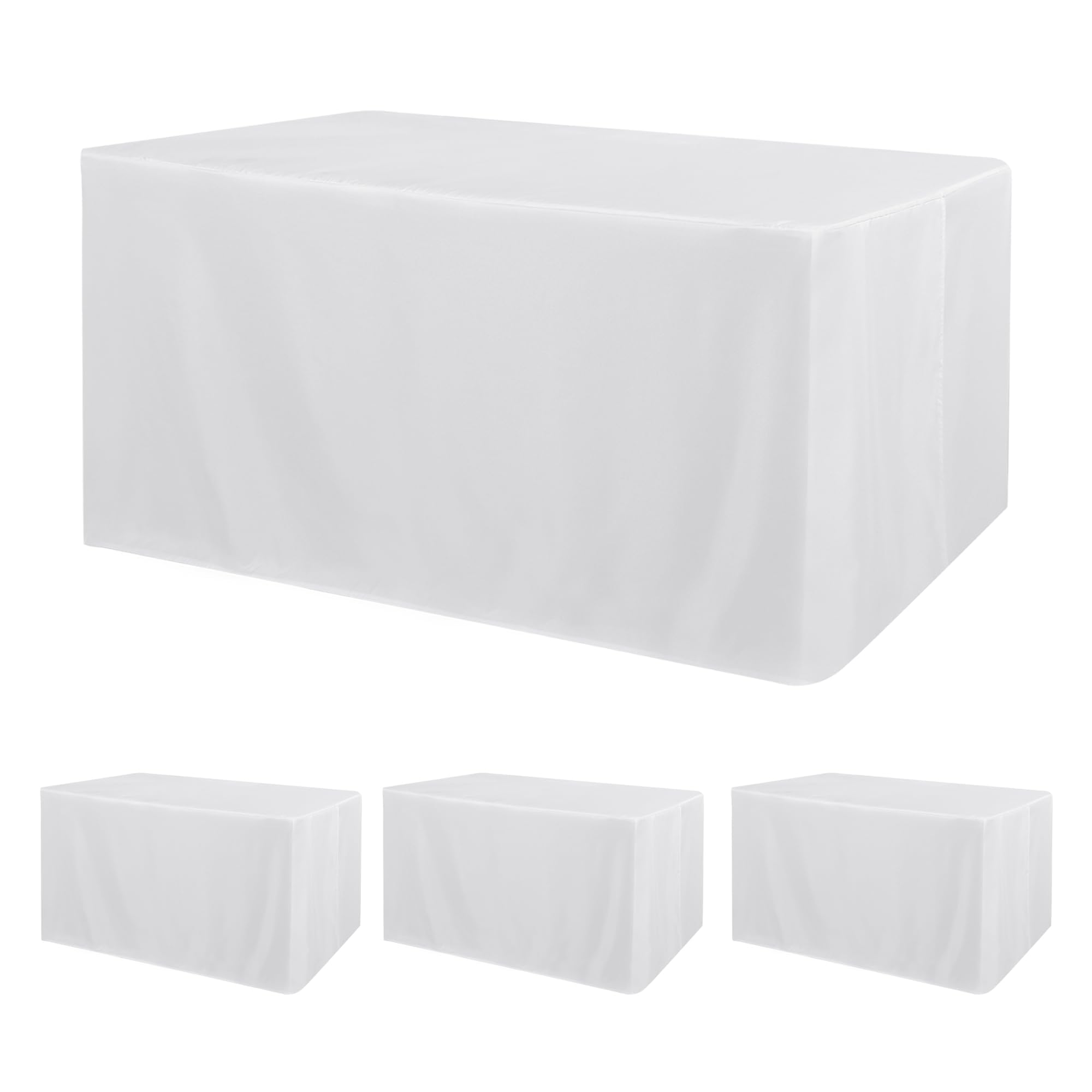 Obstal 4 Pack Table Clothes for 8 Foot Rectangle Tables - Water Resistant Washable Fabric Polyester Rectangle Table Cover Protector for Wedding, Banquet and Trade Shows, 96L x 30W Inches, White Image