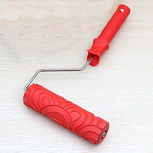 Shentian 7" Rubber Embossed Roller and Dot Pattern Paint Roller for Wall Decoration with Plastic Handle,Red