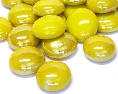 100 Glass Round Gems Pebbles Nuggets Mosaic Tiles Yellow Opalescent 13-18mm