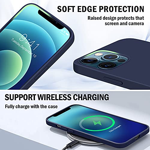 iPhone 12 Pro Phone Case Silicone - USLAI Liquid Silicone Case for iPhone 12/12 Pro 6.1 inch, Flexible Gel Rubber Full Body Shockproof Protective Case, Slim Soft Microfiber Lining Cover, Navy Blue