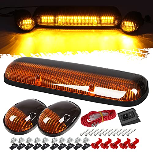 Partsam 3PCS Amber LED Cab Roof Marker Light Top